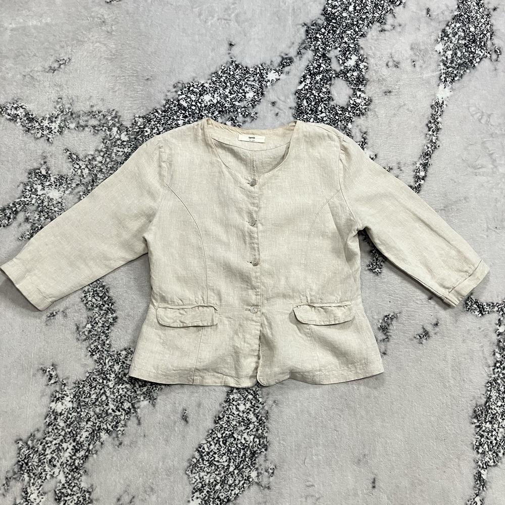 Lamb Linen Jacket Beige Button Front Lightweight Shirt Jacket Womens Size S
